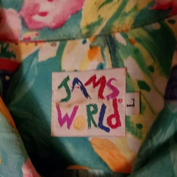 Vtg. Jams World Tiger Lily Aloha Shirt Short Set L - Picture 7 of 12